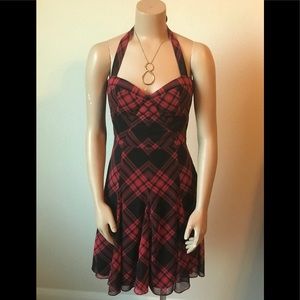 Betsey Johnson Black & Red Halter Fit and Flare Dress